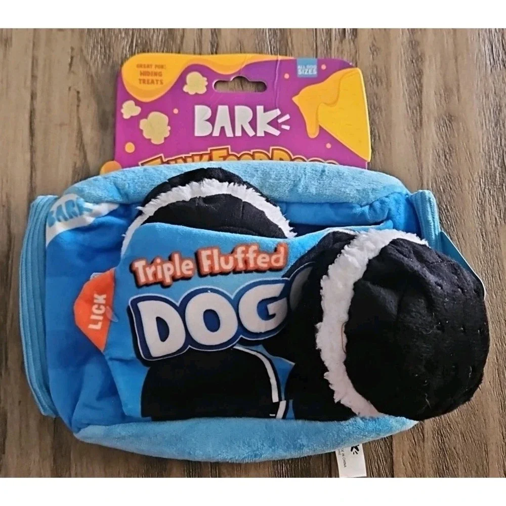 NWT Bark Dog Toys Junk Food Dogs Triple Stuffed Dogos Chew Toy Oreo All Sizes